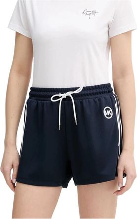 Michael Kors Contrast-Trim Graphic Logo Piqu&eacute; Track Shorts - Dames - Bermuda - Blauw - L - Polyester - Korte Broeken