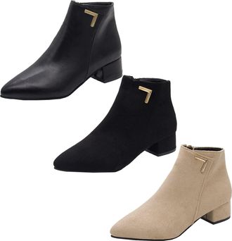 Generic Low Heel Womens Chelsea Boots Pointed Chelsea Boot Women Square Heel Side Zipper Boot Ladies Chunky Block Boot V Shape Decor Western Booties Fashion C