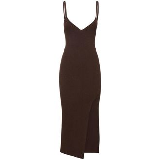 Michael Kors Lange jurk met V-hals - Dames - Kleedjes - Bruin - M - Leer - Kleedjes