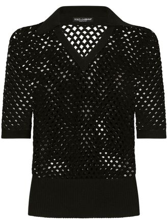 Dolce & Gabbana Opengebreid katoenen poloshirt - Zwart