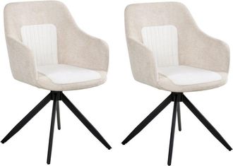 Beliani Conjunto De 2 Sillas De Comedor Base Giratoria Tapizado De Tela Repelente Al Agua Patas De Metal Dos Colores Beige Claro Likely