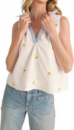 Merci Fruit Pattern Collar Sleeveless Top In Lemon