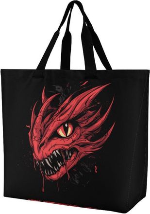 Generic Dragon Heads Large Reusable Shopping Bag Lightweight Foldable Tote Bags Washable Shoulder Handbag