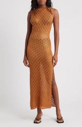 Topshop Sequin Metallic Knit Scoop Back Midi Dress in Orange at Nordstrom Rack, Size X-Small