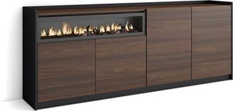 Skraut Home Skraut Home - Aparadores Para Sal&oacute;n, 207x37x80cm, 4 Puertas, Chimenea El&eacute;ctrica, Roble Oscuro Y Negro