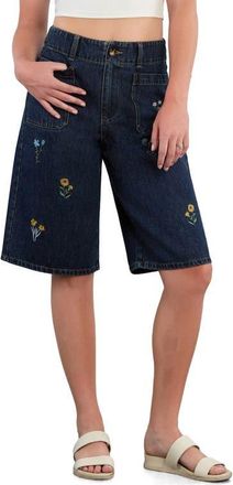 BILLY T Wildflower Embroidered Denim Shorts in Blue Sea at Nordstrom, Size X-Small