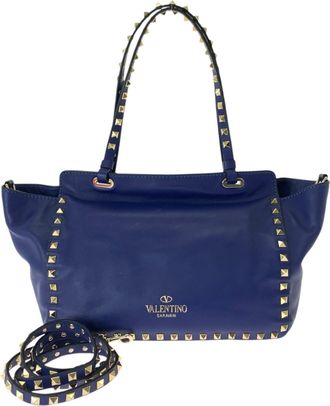 Valentino Blue Leather Shoulder Bag Tote Bag (Pre-Owned)