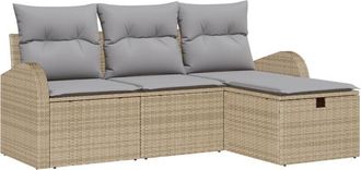 vidaXL Garden Sofa Set with Cushion 4 pcs Beige Poly Rattan vidaXL