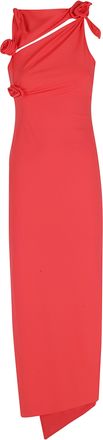 Coperni Red Floral Cut-Out Asymmetrical Maxi Dress