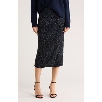 TWP Paltrow Silk Sequin Embellished Midi Skirt in Midnight at Nordstrom Rack, Size 8