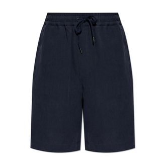 Giorgio Armani Long Shorts, male, Blue, Size: XL Linen canvas flat-front Bermuda shorts