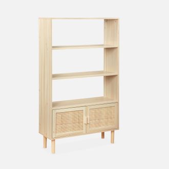 Sweeek Sweeek - Librer&iacute;a Con Ca&ntilde;a Y Efecto Madera, 3 Niveles Y 2 Puertas, Camargue, Natural, 80x30x140 Cm