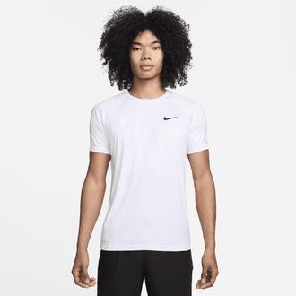 Nike Mens Swim Hydroguard Essential Dri-FIT UV Short Sleeve Top in White | NESSA586-100