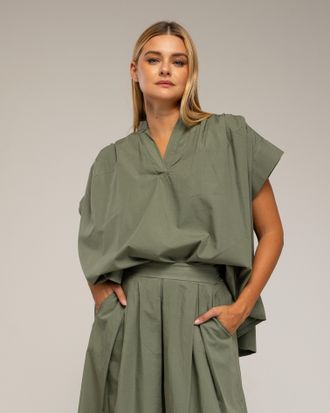 Tantra Oversized korte mouwen top met plooien