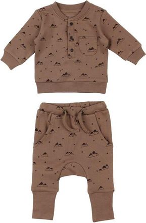LOvedbaby Organic Cotton Sweatshirt & Joggers Set in Latte Mountain at Nordstrom, Size 18-24M