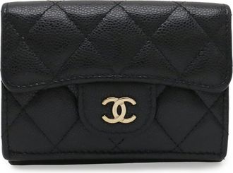 Chanel Black Grained Calfskin Wallet (Tri-Fold) (Pre-Owned)