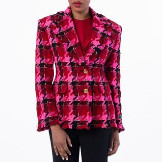 Versace Medusa Tweed Check Blazer, Brand Size 38 ( US Size 2 )