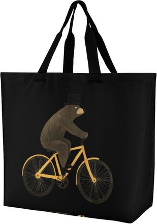 Generic Brown Bear Rider Reusable Shopping Bags Large Capacity Grocery Bag Heavy Duty Tote for Women 40x40x16cm