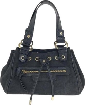 Bulgari Pre-owned Logo Mania Canvas Leather Handbag - Dames - Vintage Tas - Zwart - ONE Size - Leer - Vintage