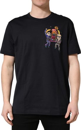 Dolce & Gabbana Black DGFAMILY Patch Men Crew Neck Mens T-shirt