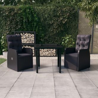 vidaXL Juego De Comedor De Jard&iacute;n 3 Piezas Con Cojines Negro Vidaxl