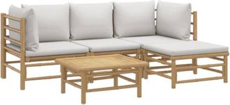 vidaXL Vidaxl - Set De Muebles De Jard&iacute;n 5 Piezas Bamb&uacute; Y Cojines Gris Claro