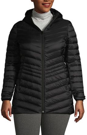 Lands End Plus Size Wanderweight Packable Down Long Jacket in Black at Nordstrom, Size 1X