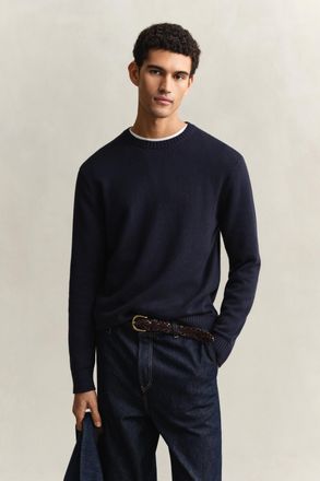 GANT Men Cotton Blend Crew Neck Sweater (XXXL) EVENING BLUE