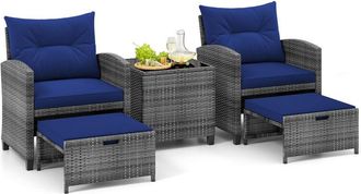 Costway 5 Piece Wicker Patio Furniture Set with 2 Cushioned Chairs and 2 Ottomans