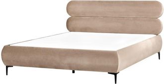 Beliani Cama Con Somier Minimalista De Terciopelo Cabecero Patas De Metal Negro Dormitorio 180 X 200 Cm Gris Pardo Lessay