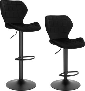 Woltu 2x Taburete De Bar Giratorio De 360&deg; Taburetes Altos De Terciopelo Con Respaldo Y Reposapi&eacute;s Silla Barra Cocina Ajustable En Altura 60-82 Cm Negro - W