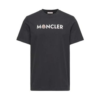 Moncler Text Logo Cotton T-Shirt - male - Moncler - T-Shirts - Blue - 2XL - Tops