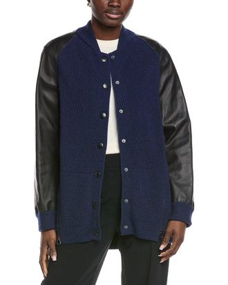 Akris Leather-Sleeve Cashmere Jacket