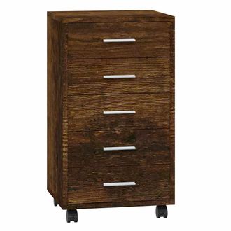 vidaXL Cajonera Con Ruedas Madera Contrachapada Roble Ahumado Vidaxl