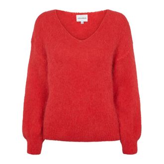 Americandreams Milana LS Alpaca Pullover - Dames - V-hals truien - Rood - M - Wol - Truien & Vesten
