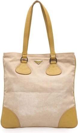 Prada Pre-owned Prada Vitello Trimmed Canvas Canapa Tote Q08G4QJB6YECOW8X