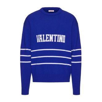 Valentino Trui met geborduurd logo - Heren - Sweatshirts & Hoodies - Blauw - Maat: M Wol