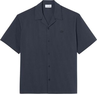 Lacoste Relaxed Fit Seersucker Shirt - Heren - Korte mouwen Overhemden - Blauw - S/M - Katoen - Overhemden