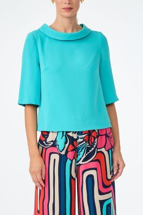 Trina Turk Kailee Folded Neckline Top in Tidewater Teal at Nordstrom, Size X-Large