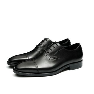 Generic Mens Pointed Toe Faux Leather Brogues Oxfords Lace Up Formal Shoes Low Block Heel Office Dress Shoes,Black,7.5 UK