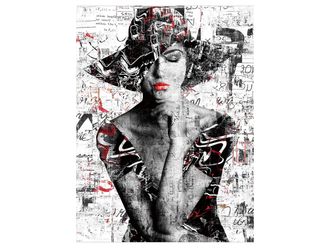 Schubiger M&ouml;bel Digitaldruck auf Glas Schwarz-Weiss Kontrast Street Art 70er Schlapphut