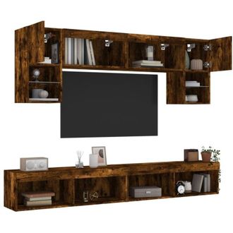 vidaXL Vidaxl - Mobili tv a Muro con led 6pz Rovere Fumo in Legno Multistrato