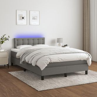 vidaXL Cama Box Spring Con Colch&oacute;n Y Led Tela Gris Oscuro 120x200 Cm Vidaxl