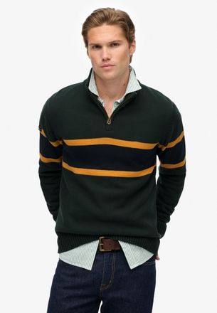 Superdry Strickpullover SUPERDRY Cotton Stripe Half Zip Knit, Herren, Gr. XL, eagle gr&uuml;n, eclipse navy, Strick, Obermaterial: 100% Baumwolle, gemustert, normal