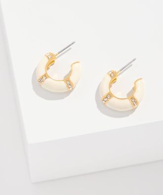 Talbots Banded Enamel Hoop Earrings - Ivory/Gold - 001 Talbots