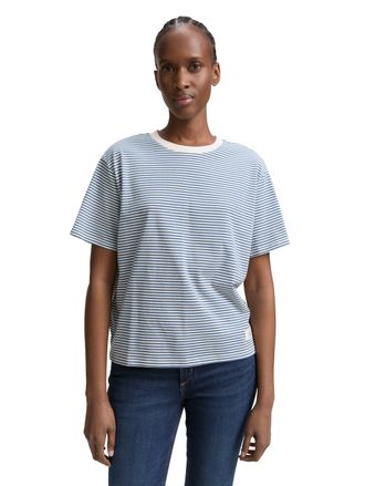 Tom Tailor Denim T-Shirt TOM TAILOR DENIM, Damen, Gr. L (40), weiss (small dusty blau wei&szlig; stripe), Single Jersey, Obermaterial: 100% Baumwolle, gestreift, regular fit