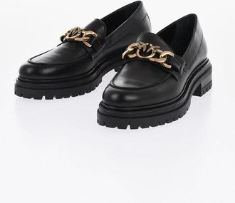 Pinko Leather Loafers With Chain Detail size 40