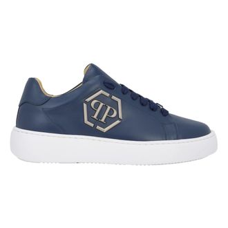 Philipp Plein Schoenen, Heren, Blauw, 45 EU, Leer, Lo-Top Sneakers Hexagon