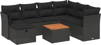 vidaXL Set De Sof&aacute;s De Jard&iacute;n 8 Piezas Y Cojines Rat&aacute;n Sint&eacute;tico Negro Vidaxl