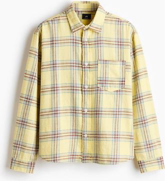 H&M Relaxed Fit Cotton Shirt in Yellow/plaid at Nordstrom, Size Xxx-Large